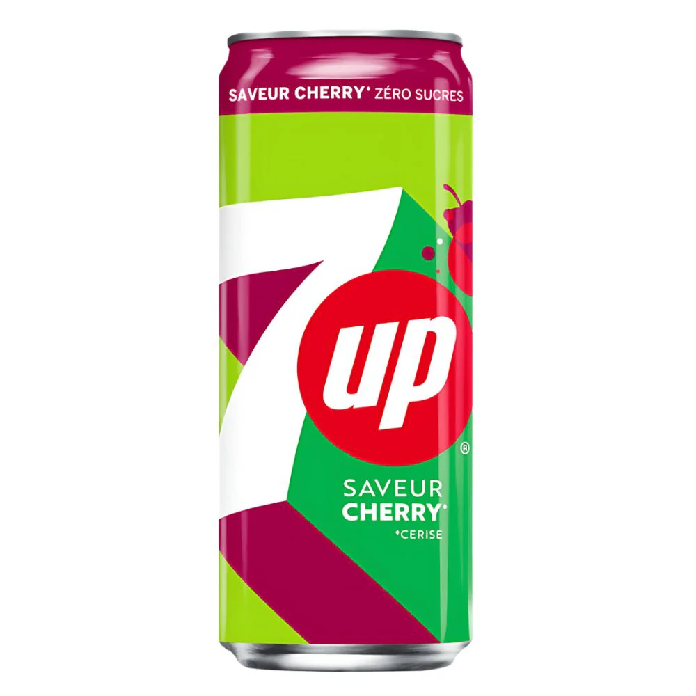 7 Up Cherry Zero Sugar, cherry-flavored sugar-free drink 330ml (Pack of 24) 