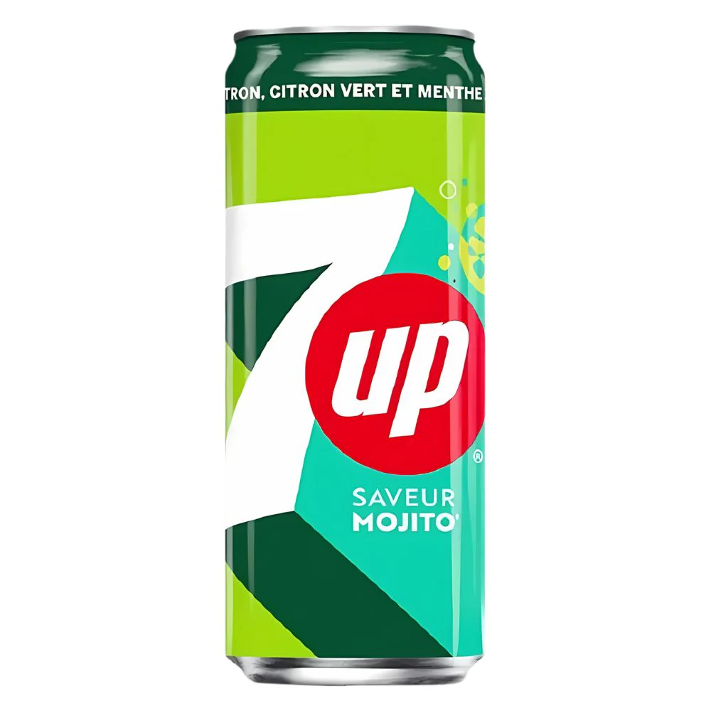 7 Up Mojito Zero Sugar, mojito-flavored drink without sugar 330 ml (Pack of 24) 