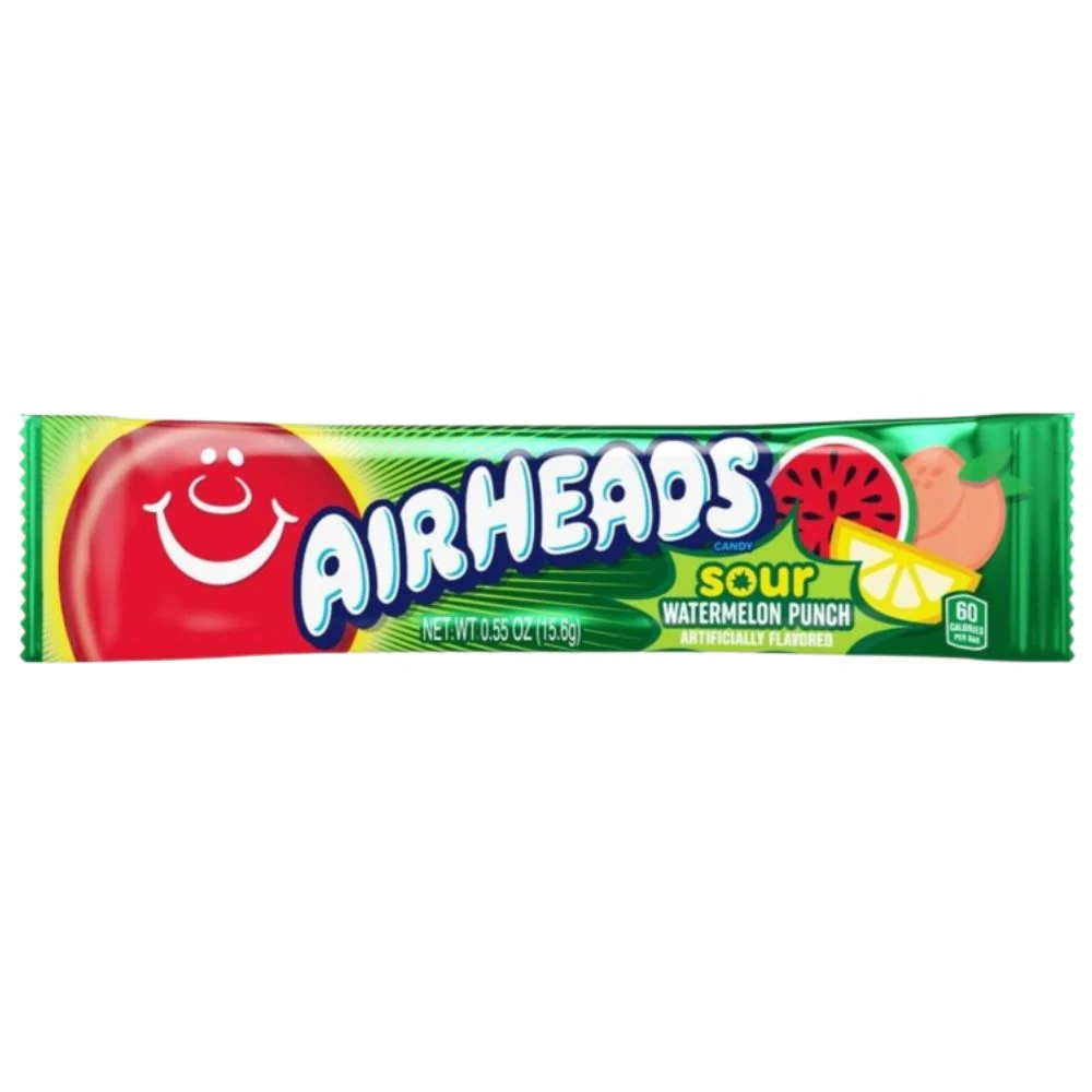 Airheads Sour Watermelon Punch, sour watermelon flavored candy 16g (Pack of 36)