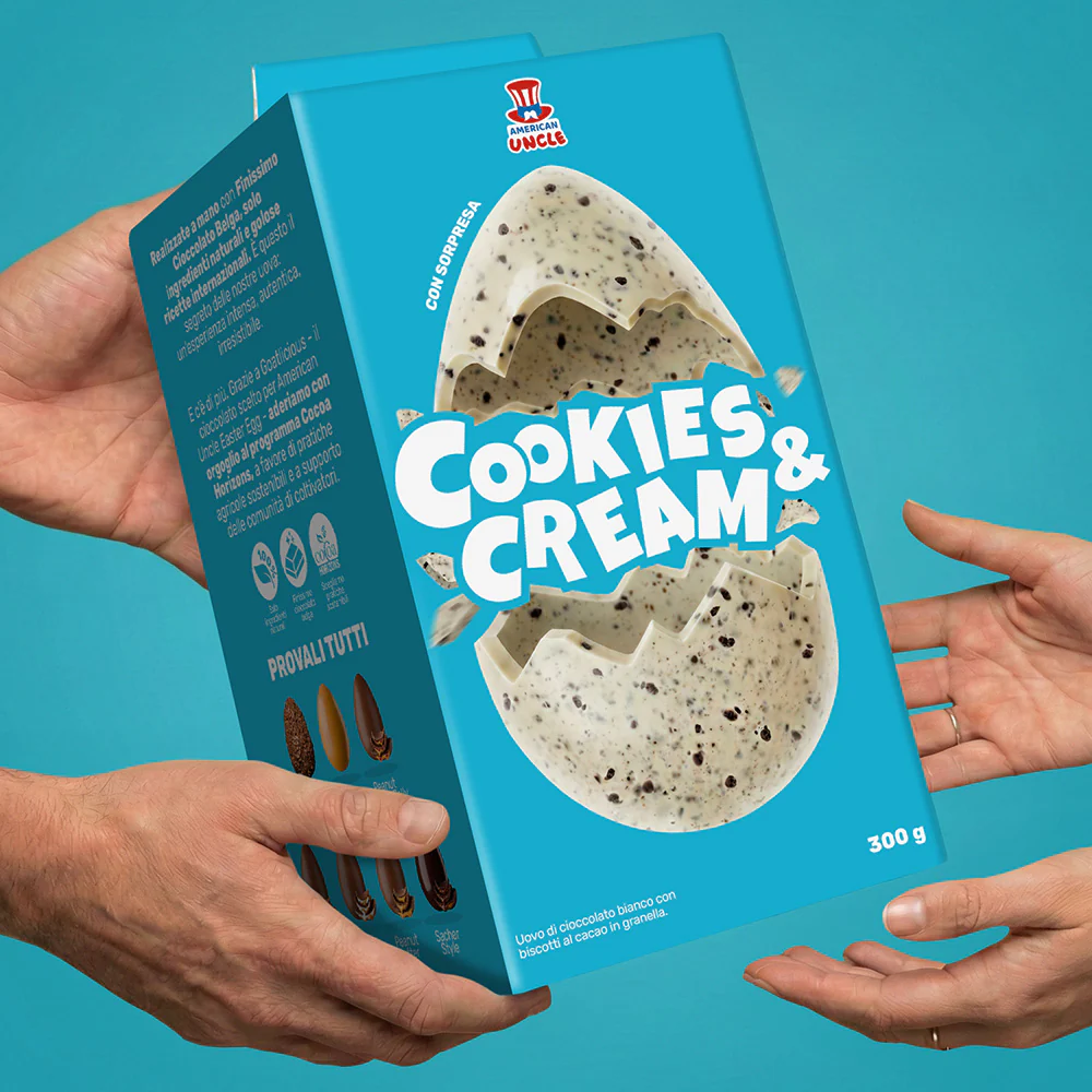 American Uncle Cookies & Cream Easter Egg, white chocolate Easter egg with cocoa cookie crumble, 300 g - Image 3