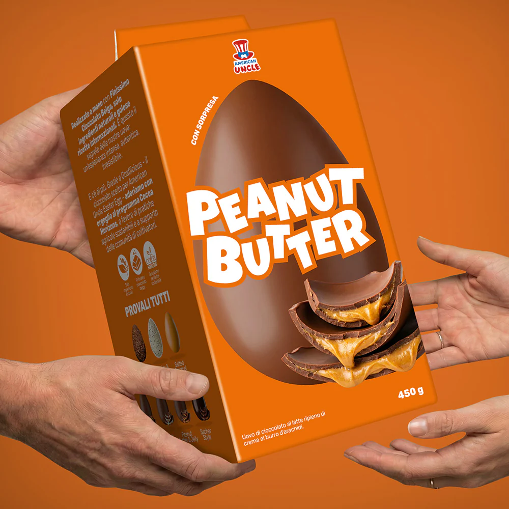 American Uncle Peanut Butter Easter Egg, 450g milk chocolate Easter egg filled with peanut butter cream - Image 4