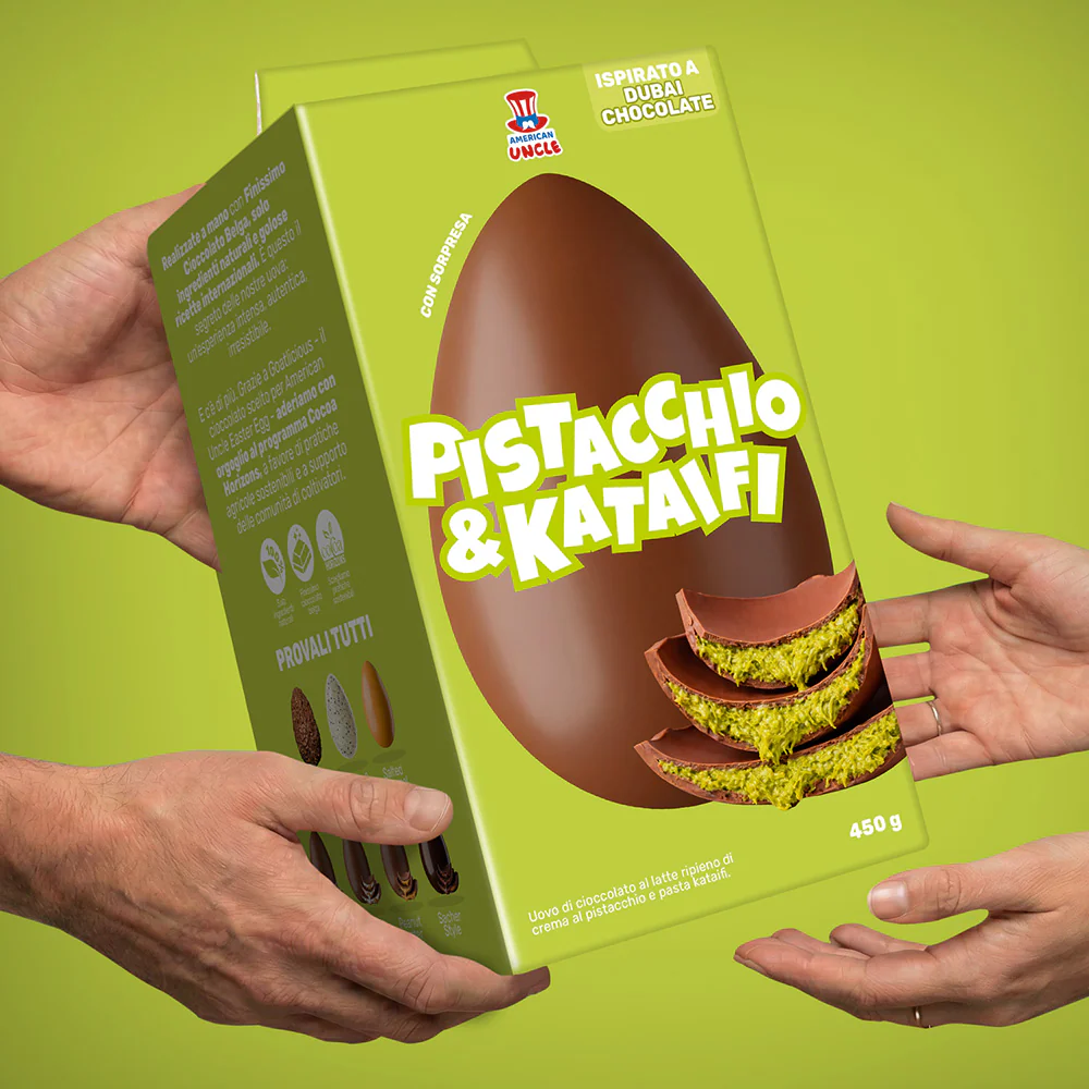 AU Pistachio & Kataifi Easter Egg, milk chocolate Easter egg filled with Pistachio and Kataifi cream weighing 450 g - Image 3