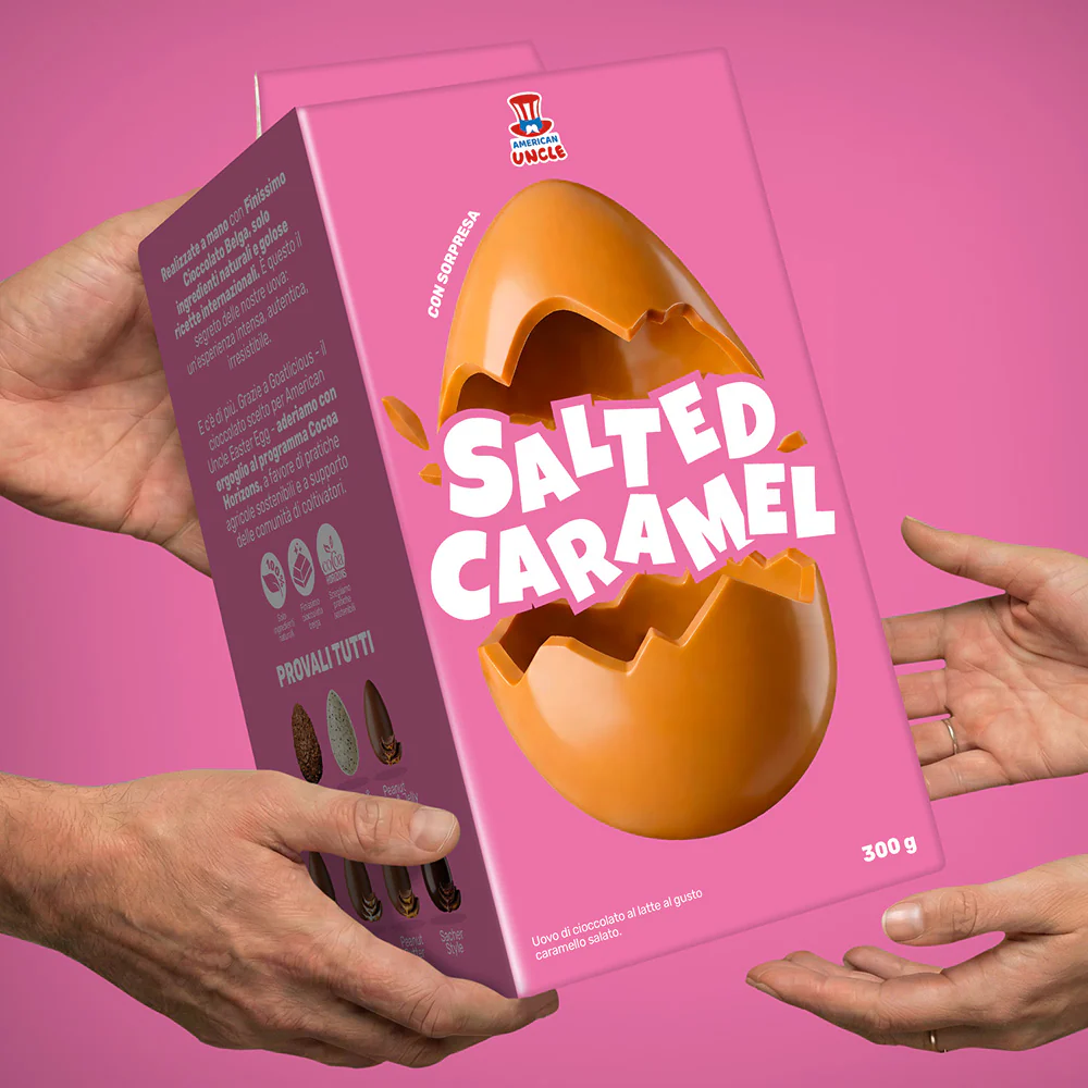 American Uncle Salted Caramel Easter Egg, 300g milk chocolate Easter egg with salted caramel flavor - Image 3