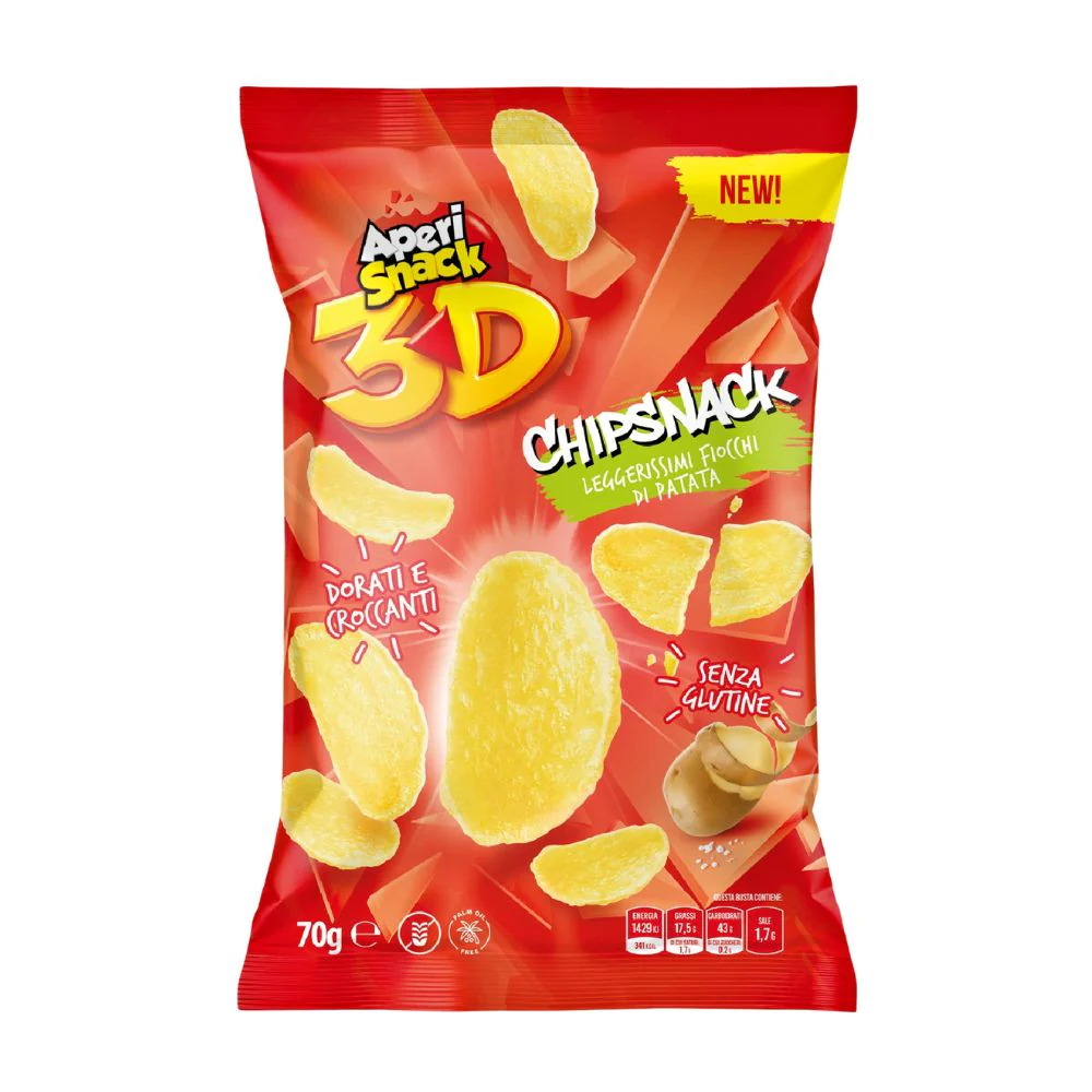 Aperisnack 3D Chipsnack, fried chips 70g (Pack of 16)