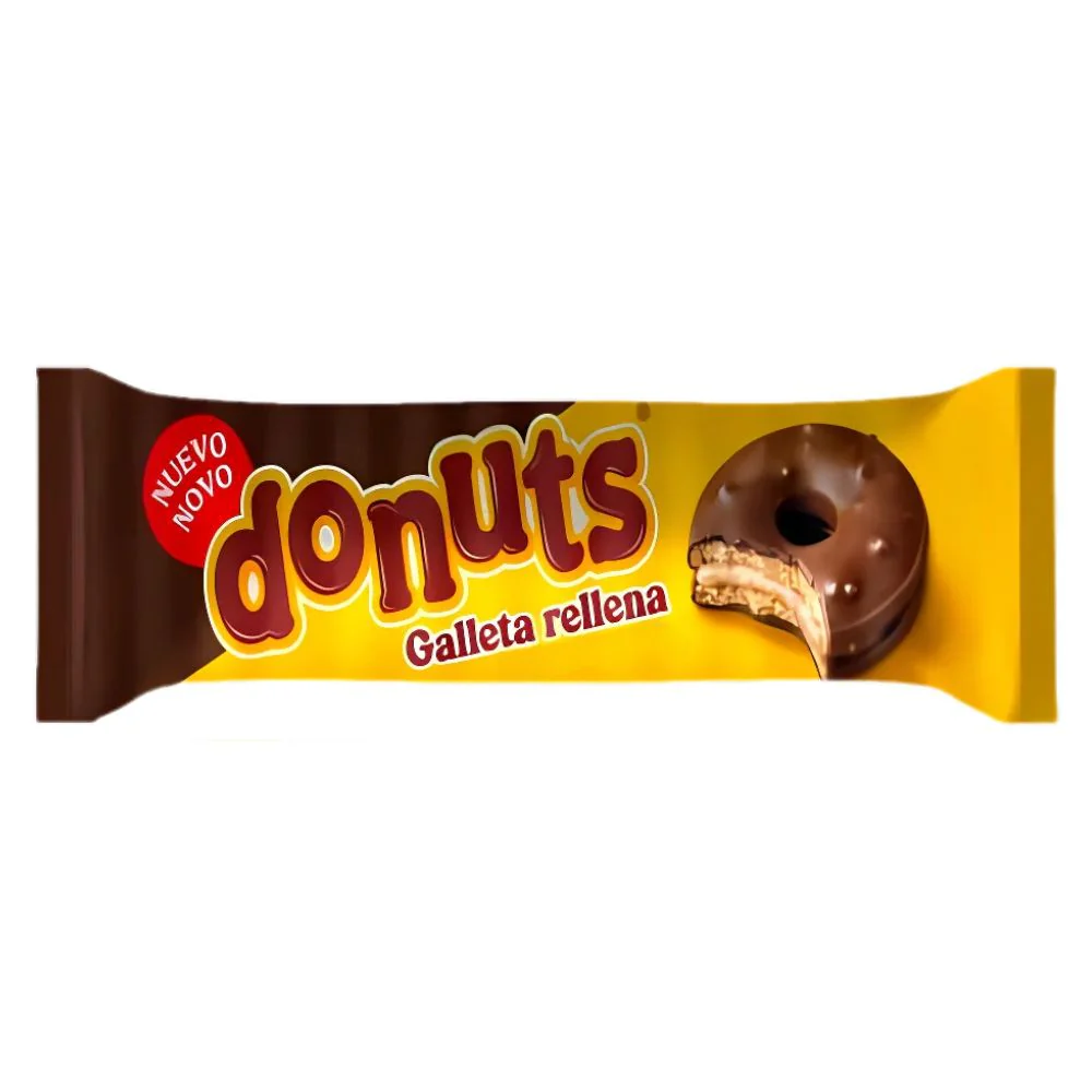 Donuts Sandwich Biscuits With Choco Coating, cream-filled donut biscuits coated with chocolate 93g (Pack of 18)