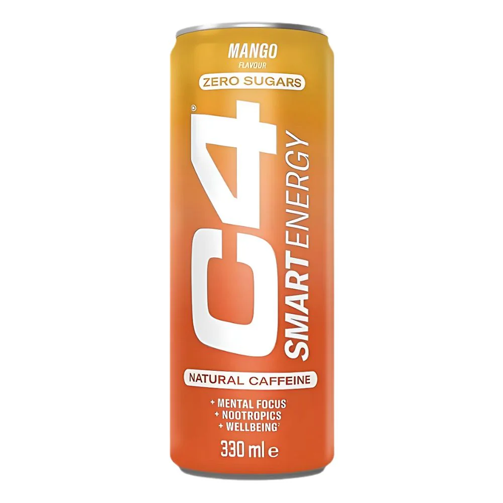 C4 Mango Zero Sugar, mango flavored energy drink 330ml (Pack of 12)