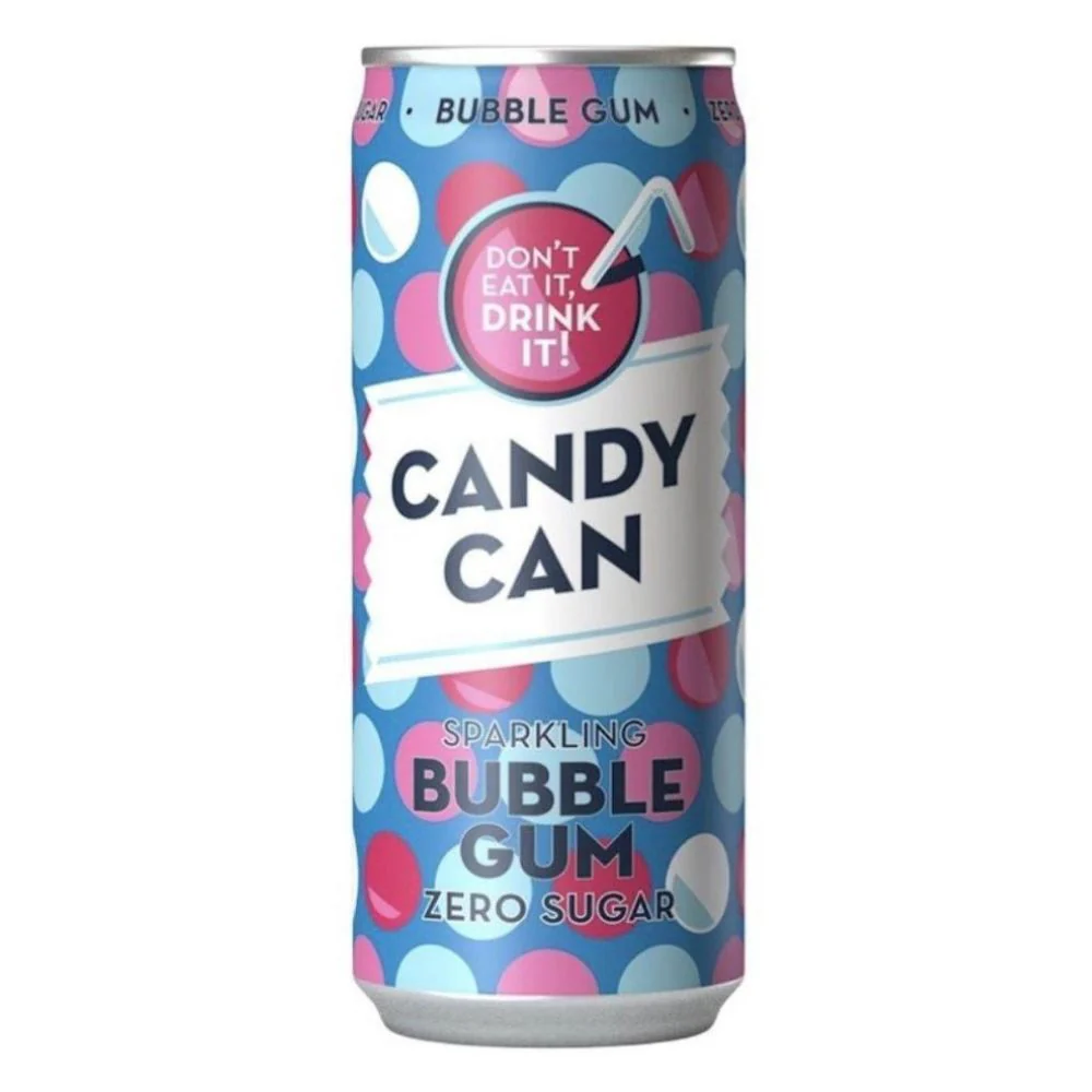 Candy Can Bubble Gum Zero Sugar, bubble gum flavored drink 330ml (pack of 12)