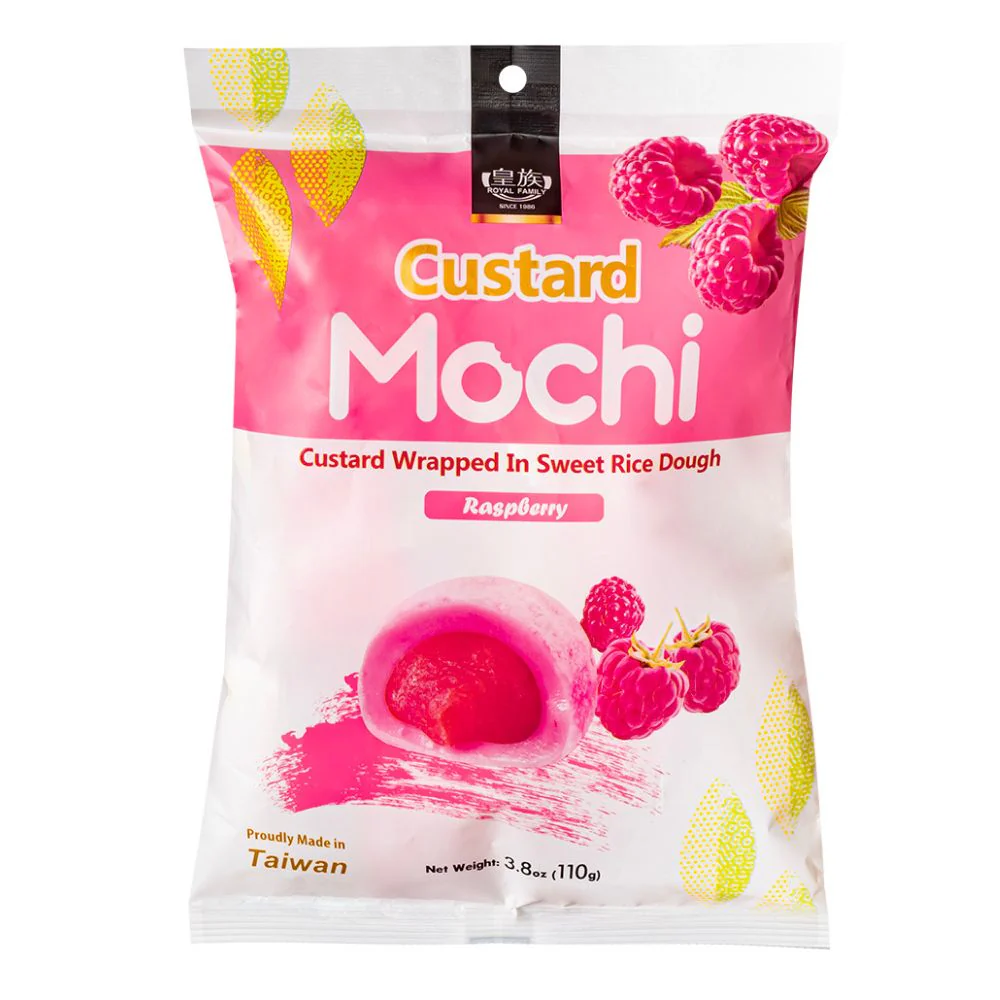 Custard Mochi Raspberry, mochi filled with raspberry cream, 110g (Pack of 24) 