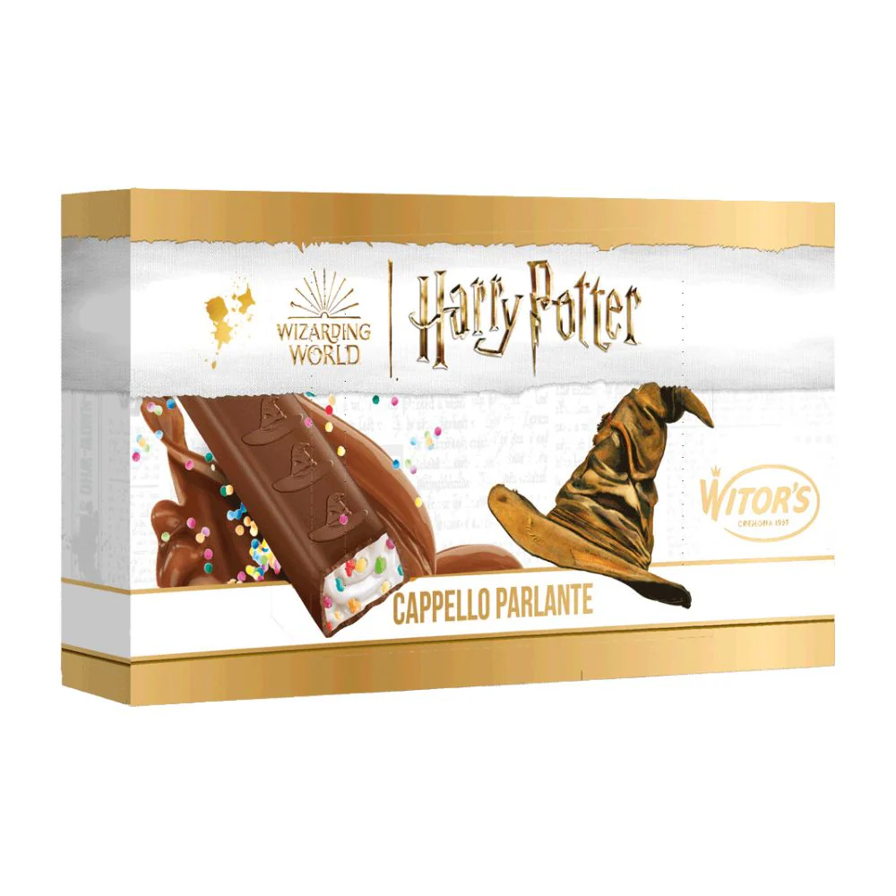 Harry Potter Mini Choco Bar Sorting Hat, milk chocolate bar with creamy milk filling and popping candy 100g (Pack of 28)