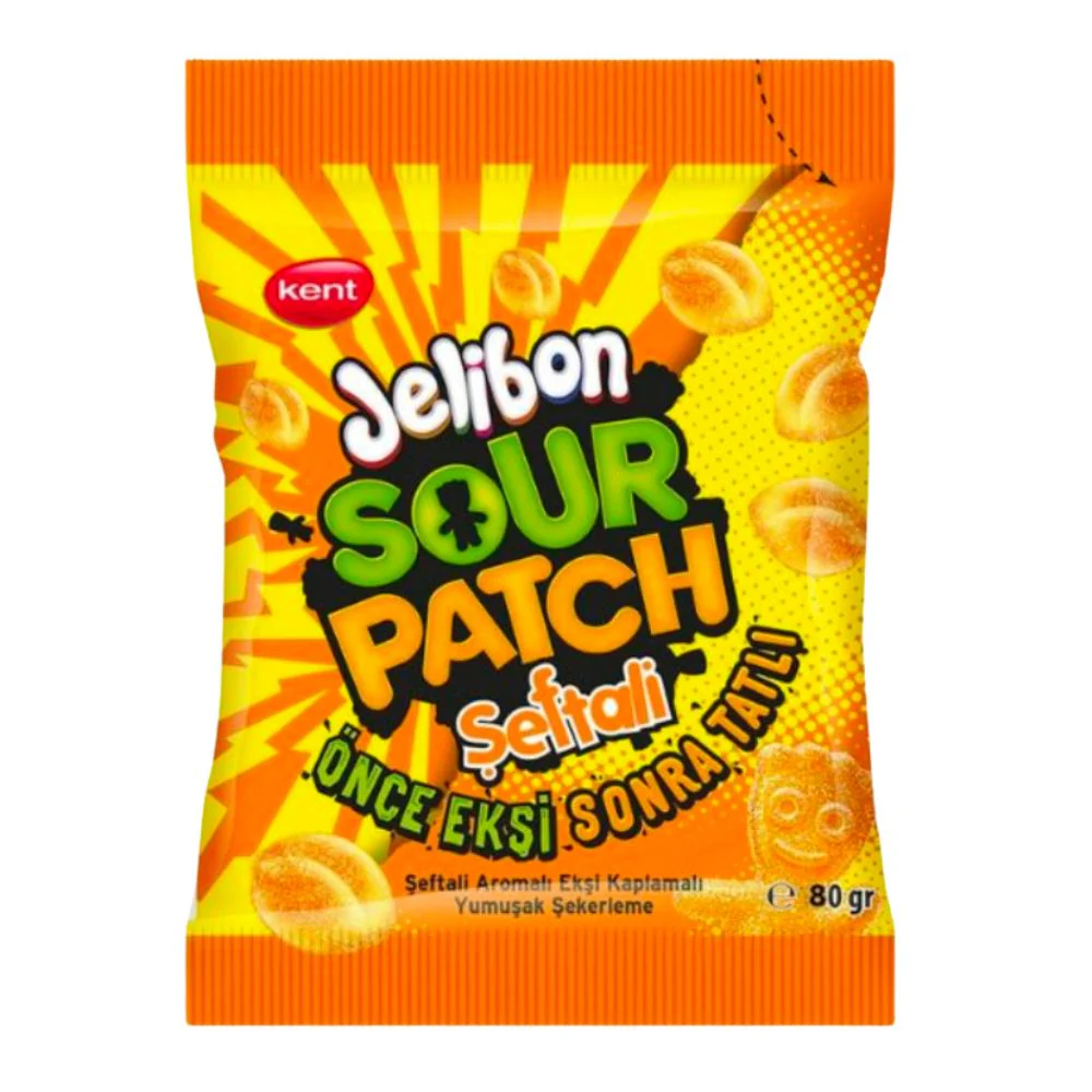 Jelibon Sour Patch Peach, peach-flavored gummy candies 80g (Pack of 24) 