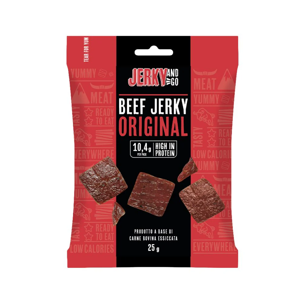 Jerky And Go Beef Jerky Original, dried and smoked beef snack 25g (Pack of 10)