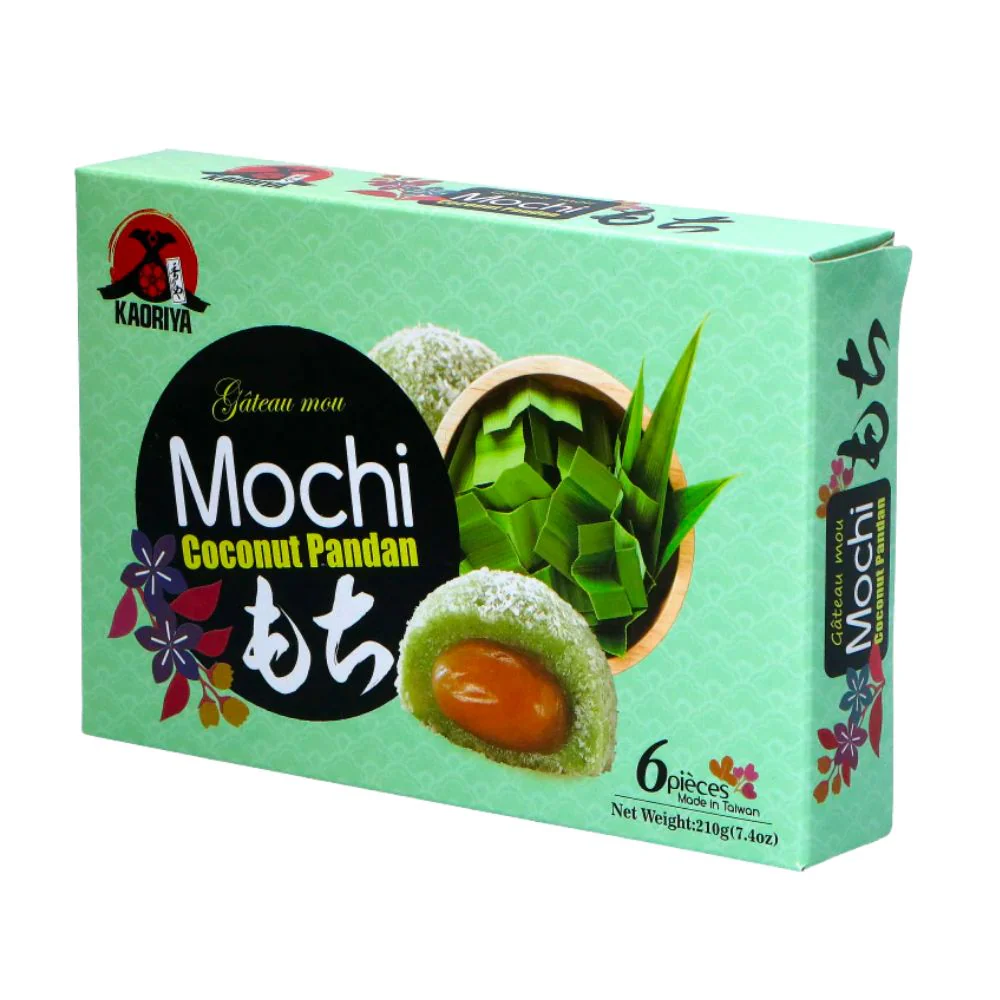 Kaoriya Mochi Coconut Pandan, pandan coconut flavored mochi 210g (pack of 24)