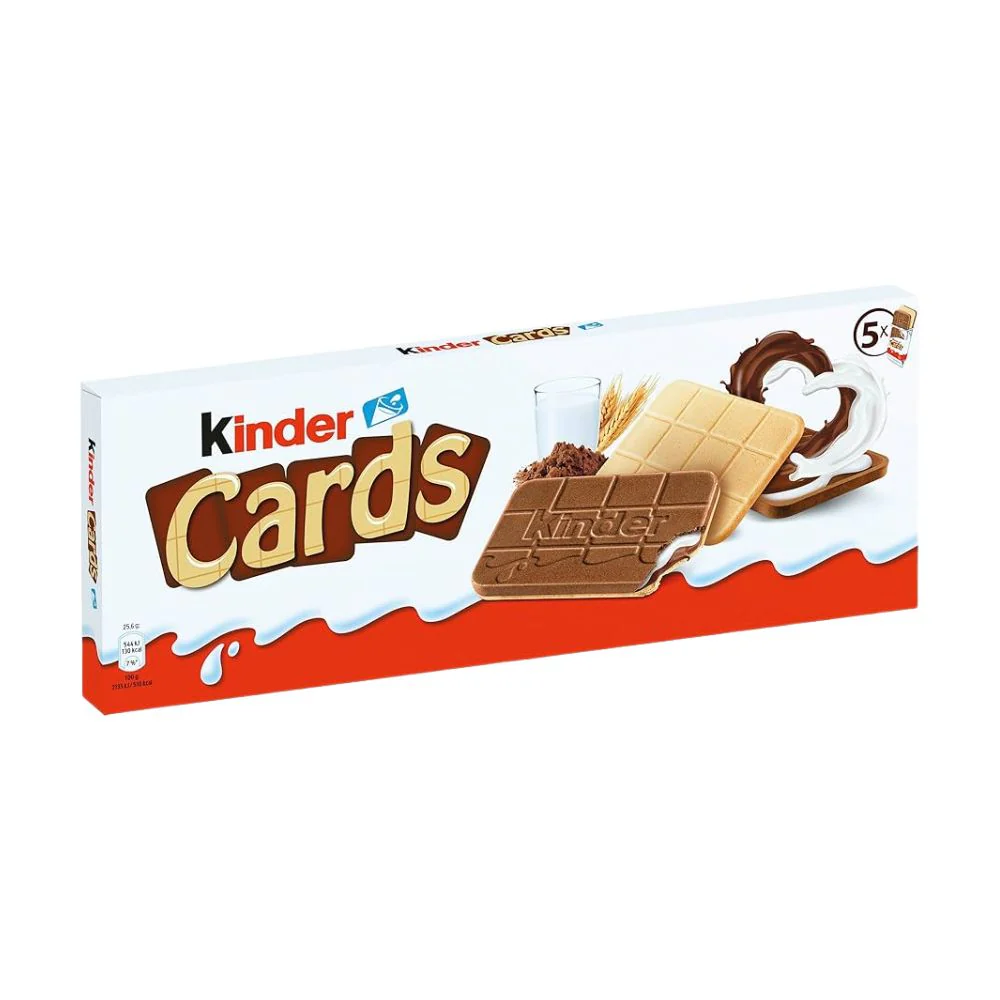 Kinder Cards, wafer biscuit with creamy milk and cocoa filling, 128g (Pack of 20)