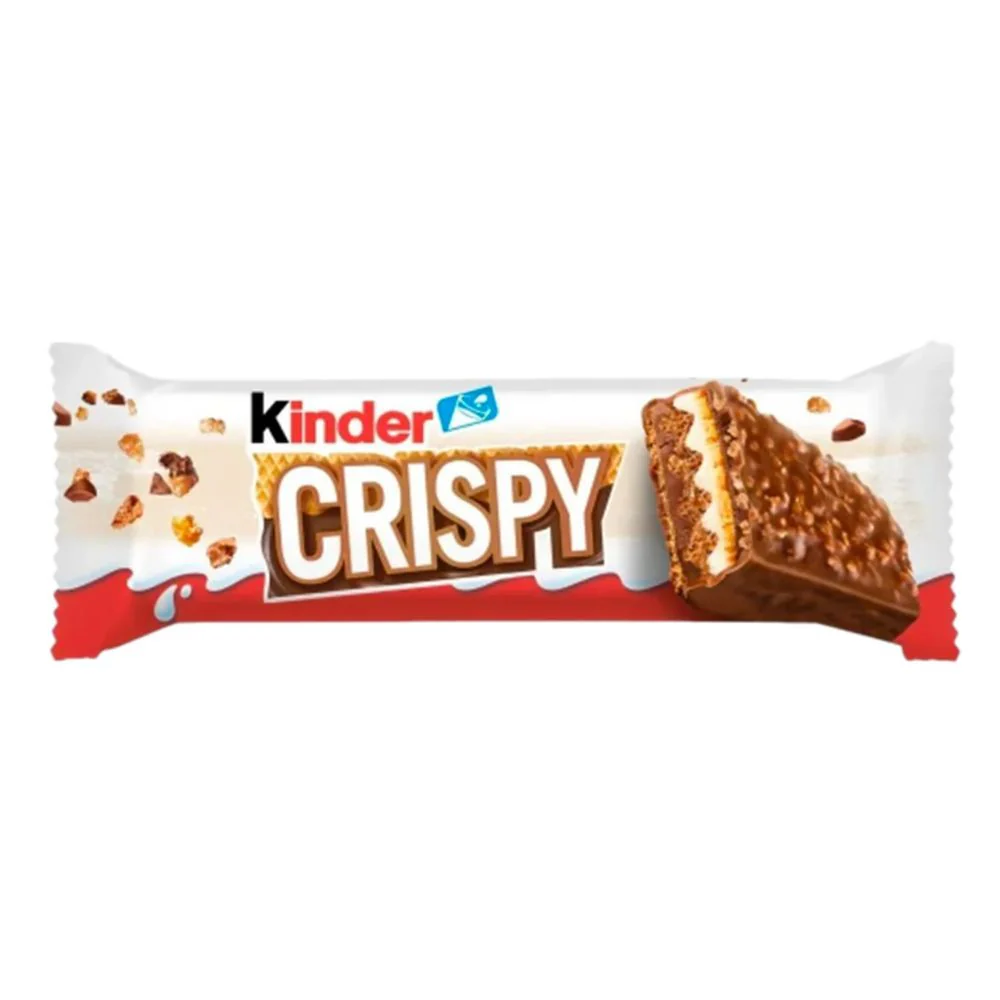 Kinder Crispy, wafer filled with milk and hazelnut cream covered in chocolate 34g (Pack of 14) 