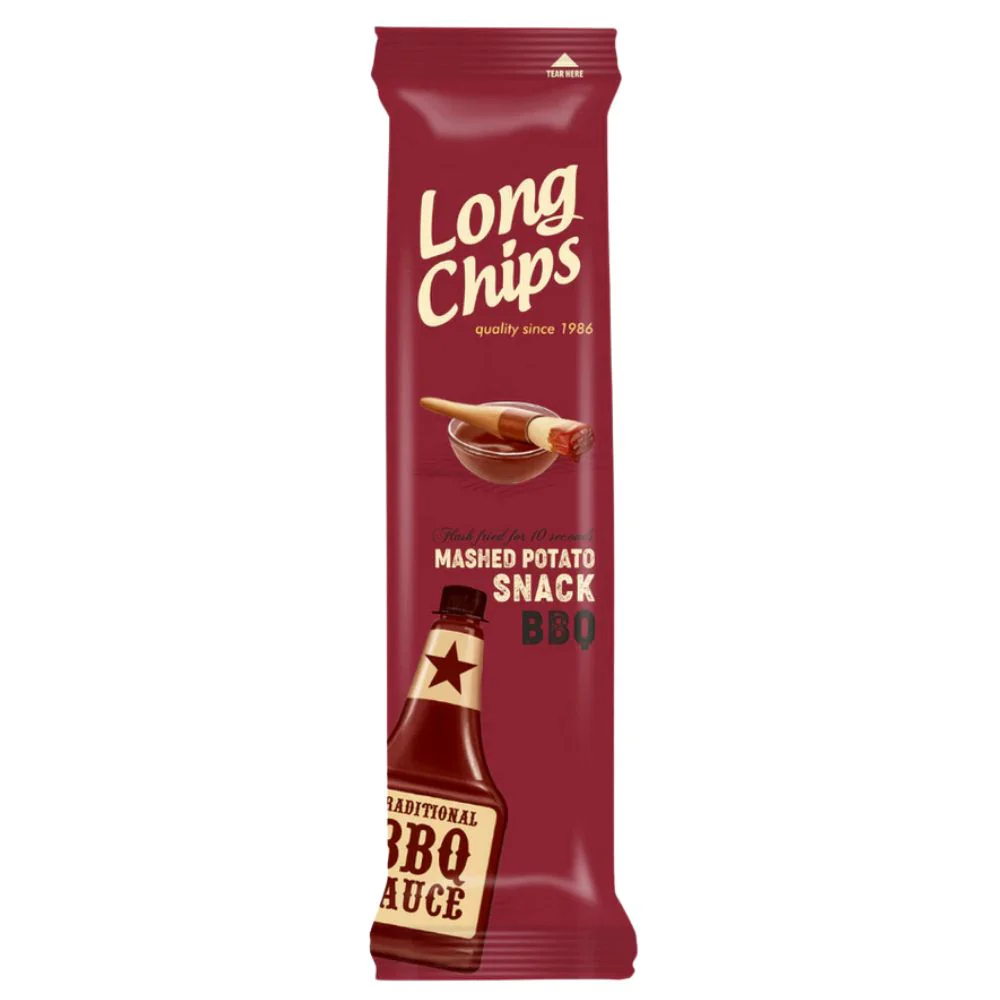 Long Chips BBQ, long BBQ-flavored chips 75g (Pack of 20) 