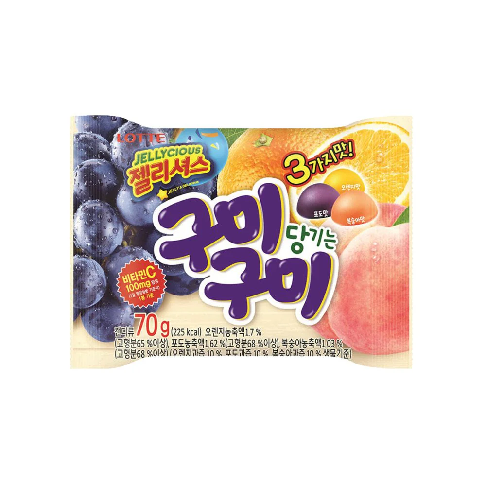 Lotte Jellycious Fruit, fruit-flavored gummy candies 70g (Pack of 48)