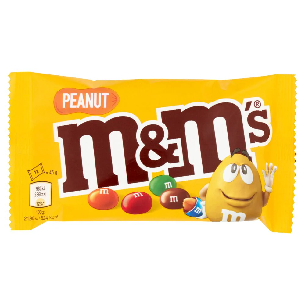 M&M's Peanut, chocolate m&m's with peanuts 45g (Pack of 24) 