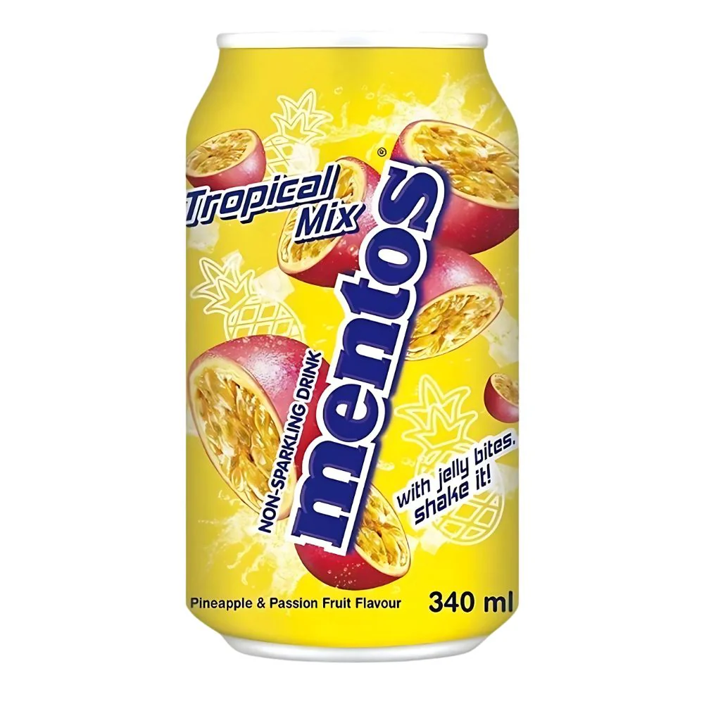 Mentos Tropical Mix Drink, beverage with pieces of coconut jelly with tropical mix flavor, 340ml (Pack of 24)