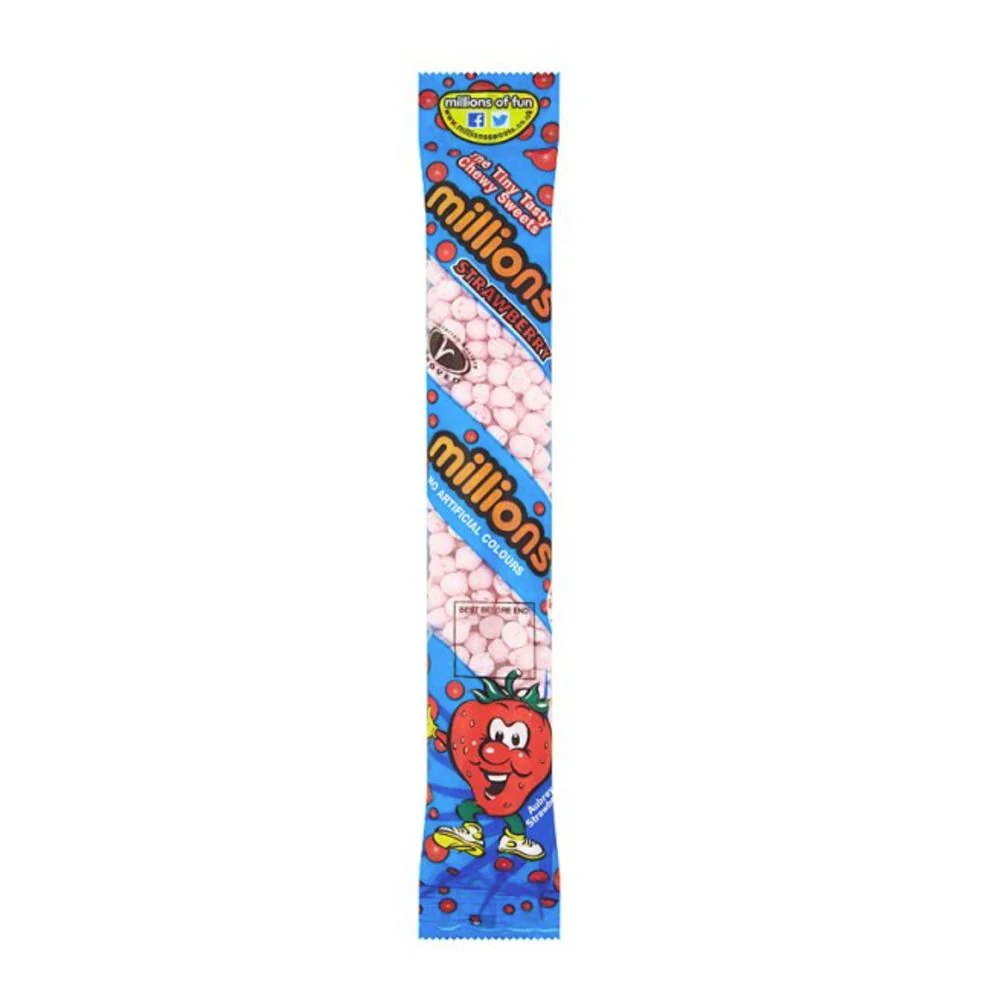 Millions Strawberry, hard strawberry candies 55g (Pack of 12)
