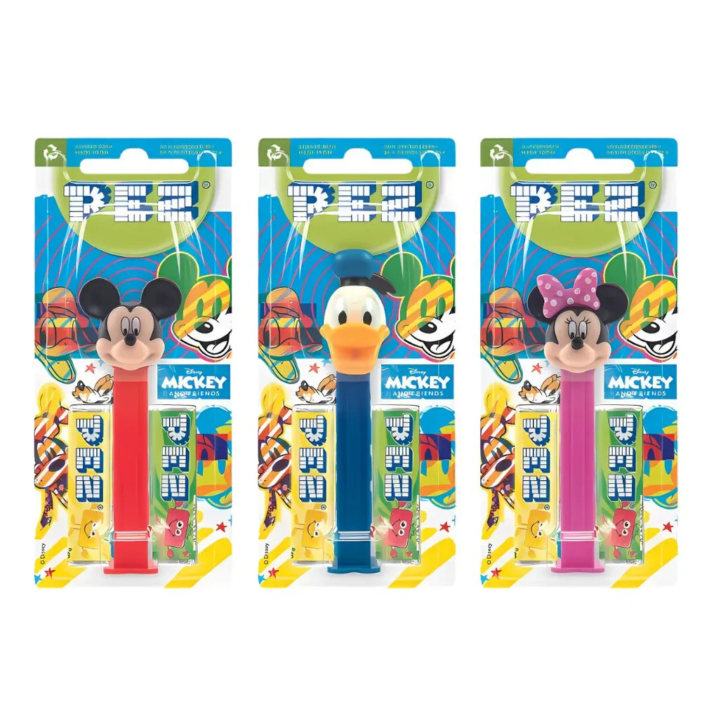 Pez Mickey & Friends, caramelle al gusto di frutta e personaggio a sorpresa da 17g (Confezione da 12)