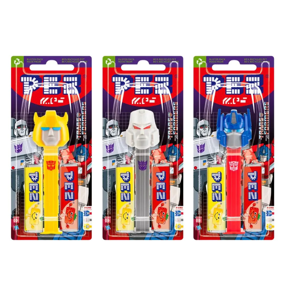 Pez Transformers, caramelle al gusto di frutta e personaggio a sorpresa da 17g (Confezione da 12)