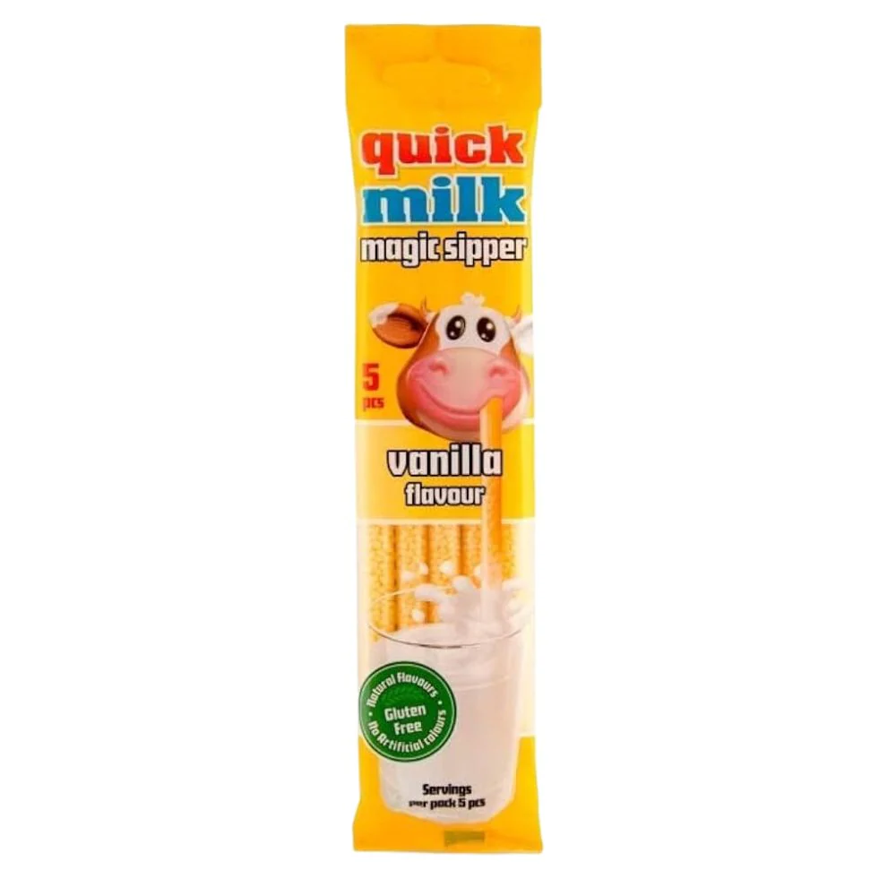 Quick Milk Magic Sipper Vanilla, straws with vanilla-flavored candies 30g (Pack of 20)