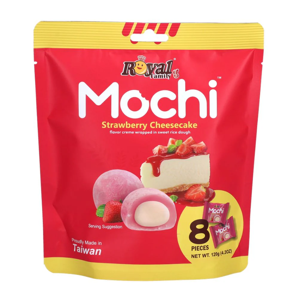 Royal Family Mochi Strawberry Cheesecake, mochi with strawberry cheesecake flavor 120g (Pack of 12)