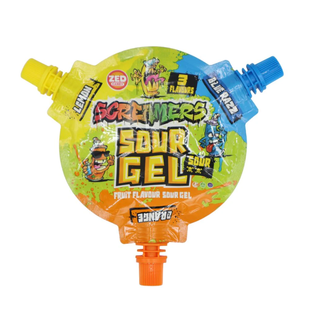 Screamers Sour Gel, sour lemon, blueberry, and orange flavored gel candy, 45g (Pack of 12)