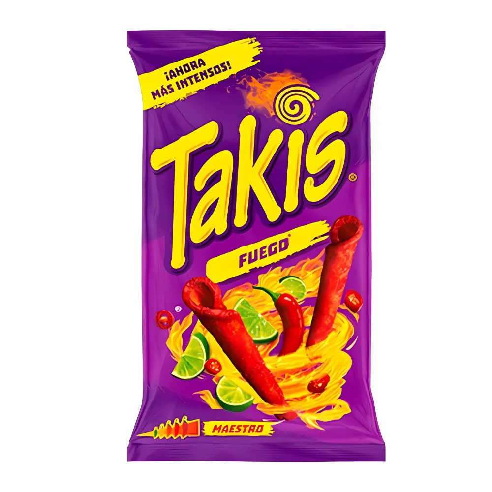 Takis Fuego, pack of spicy chili tortilla curls 90g (pack of 18)