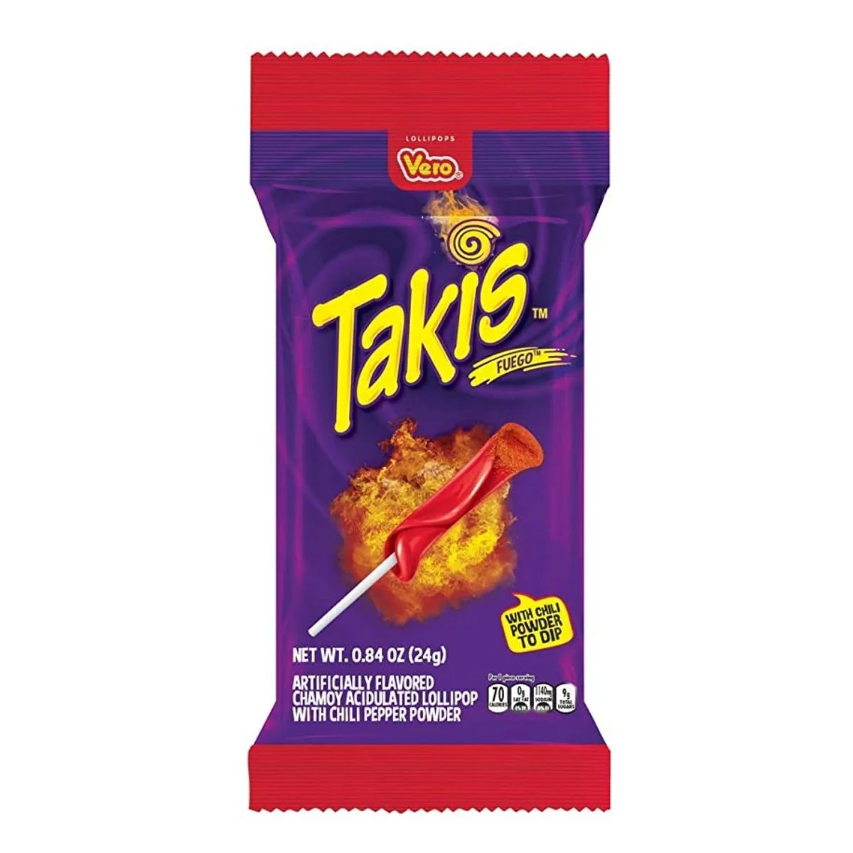 Takis Lollipop, strawberry lollipop covered with spicy powder 24g (pack of 12)