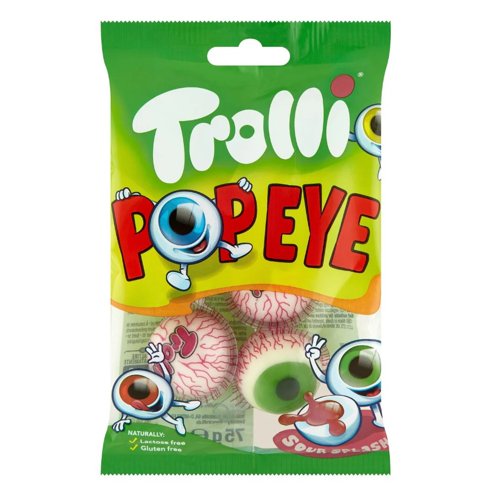 Trolli Pop Eye Sour Center, fruit-flavored sour gummy candies 75g (Pack of 21)