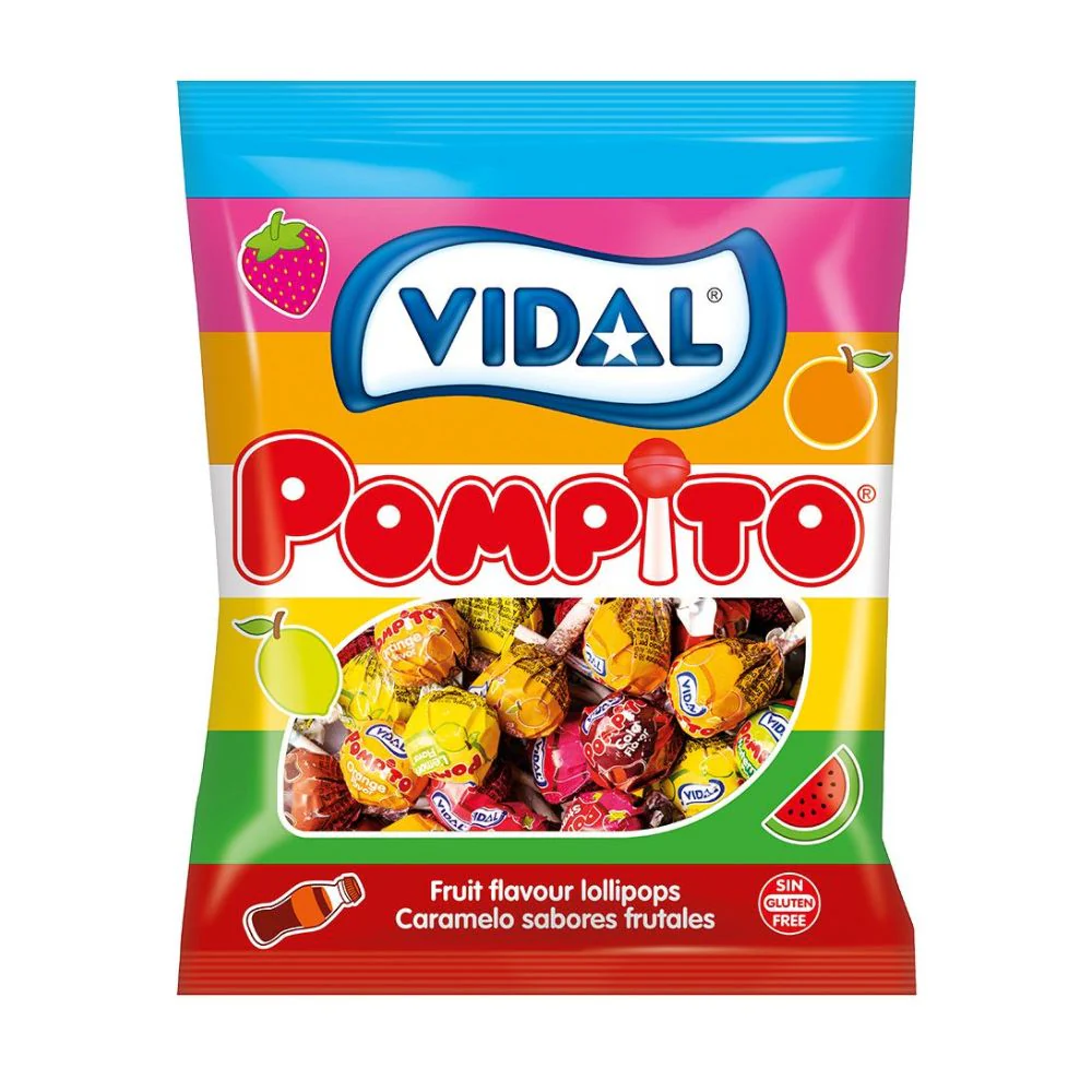 Vidal Pompito Assorted, assorted flavored lollipops 8g (Pack of 100) 