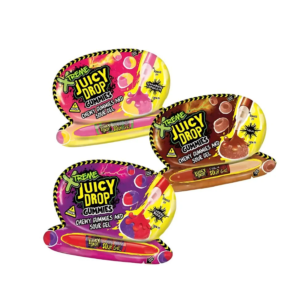 Xtreme Juicy Drop Gummies And Sour Gel Assorted Flavors, gummy candies with assorted flavor gel 57g (Pack of 12)